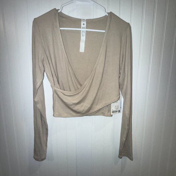 NWT Lululemon WRap-Front Ribbed Long-Sleeve in Modal Fabric (Mojave Tan) - Picture 2 of 5
